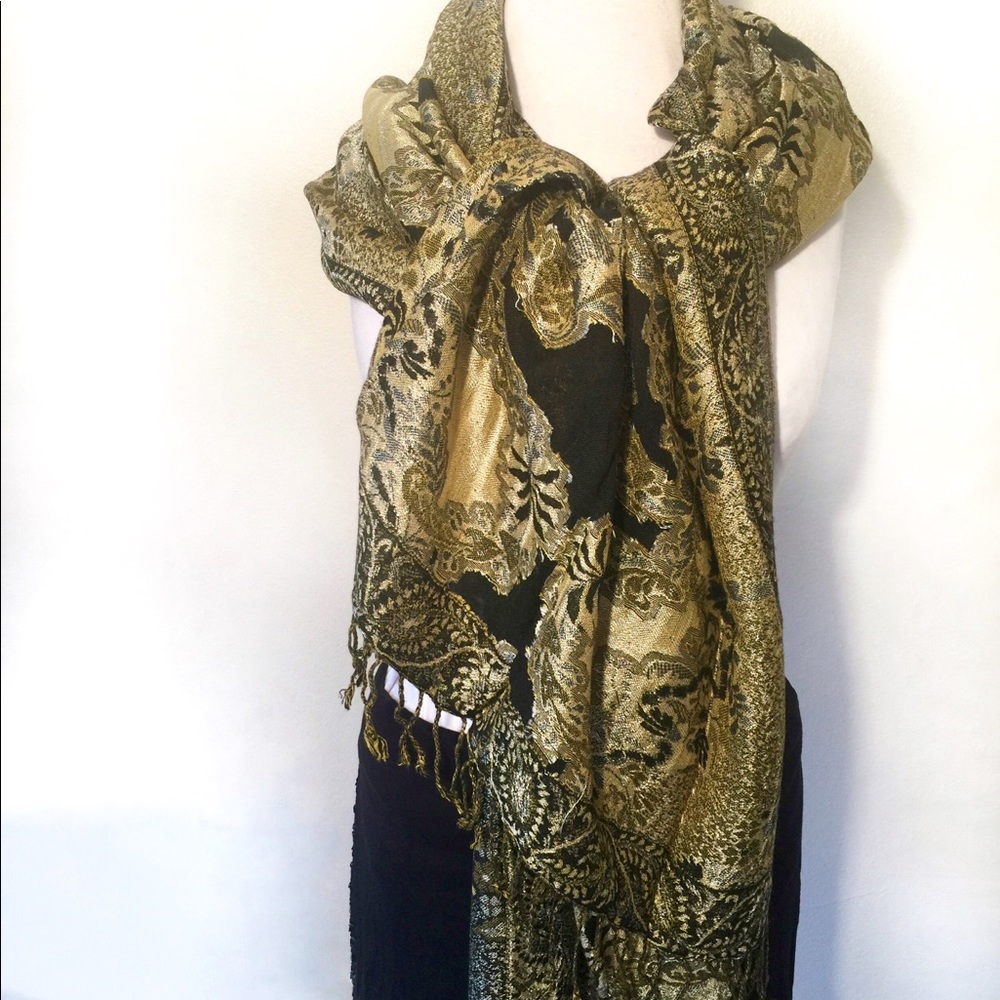 Pashmina New Long Black/Gold/Silver
